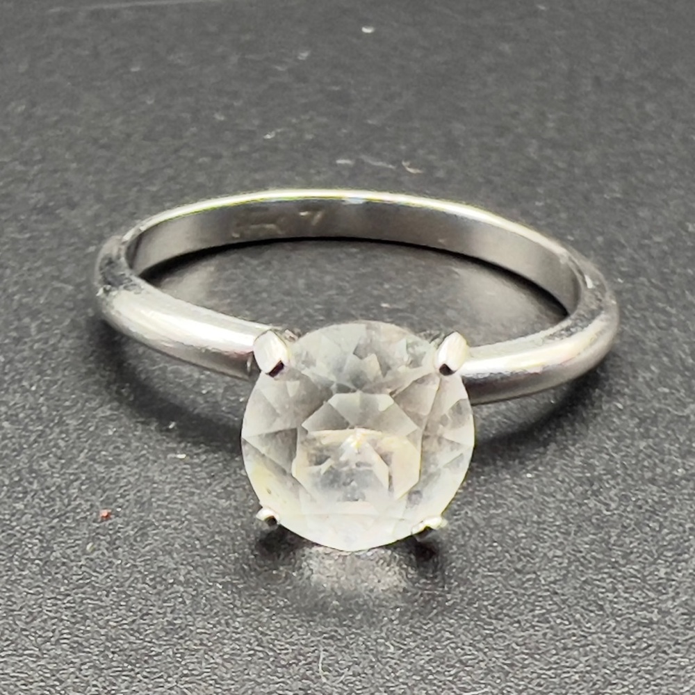 UNCAS Vintage COSTUME BRIDAL Ring 7 Clear Solitaire Silver Tone Faux Engagement